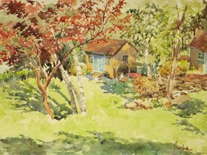 黄色船屋，2015 年（水彩画） 作者 克莱夫·威尔逊