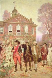 1774 年，第一届大陆会议在费城卡彭特大厅举行 作者 克莱德·奥斯默·德兰德