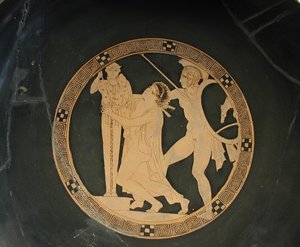 小阿贾克斯（Ajax the Lesser）将卡桑德拉（Cassandra）从第5个世纪的钯金带出。公元前 作者 科德鲁斯画家