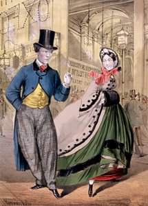 威斯敏斯特牛津街牛津音乐厅门口的一位女士和一位先生，约1860年 作者 康康宁和李