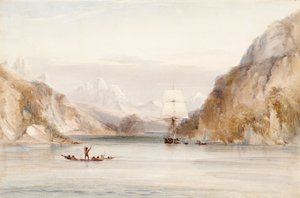 火地岛穆雷窄道上的比格尔（纸面水彩画）