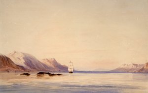 火地岛比格尔海峡的比格尔号测量船 作者 康拉德·马滕斯（Conrad Martens）