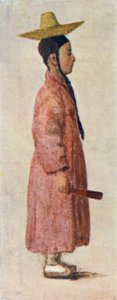 戴着古朴帽子的韩国男孩新郎（彩色石版画） 作者 康斯坦斯·J·D·库尔森