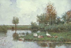 河景中的鸭子（布面油画）