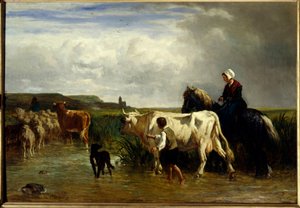 Le passe du gue Constant Troyon (1810-1865) 19 世纪太阳作画。 1,15x1,65 m 巴黎，卢浮宫。