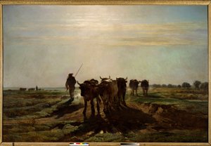 牛去犁地，早晨效果 康斯坦特·特洛伊恩 (Constant Troyon) (1810-1865) 1855 年作画。 2,6x4 米巴黎，奥赛博物馆。