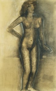 站立的裸体；Nu Debout - 站立的裸体，约 1945 年（纸上炭笔和粉彩画）