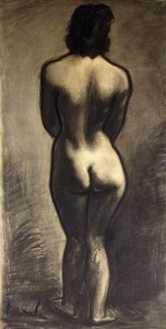 裸体站立； Nu Debout - Stand Naakt，c。 1930 年（黑色粉笔和黑色纸本）