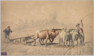 四牛拉犁，1853年。