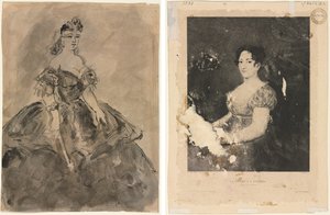 在舞会上》（正面）；《戈雅之后，拿扇子的女人》（背面） 作者 康斯坦丁人