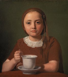 丹麦文：  En lille pige, Elise Købke, med en kop foran sig Portrait of a Little Girl, Elise Købke, with a Cup in front of her