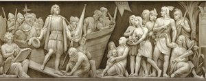 克里斯托弗·哥伦布（Christopher Columbus）着陆美国国会大厦圆形大厅的fr带，1860-1873年