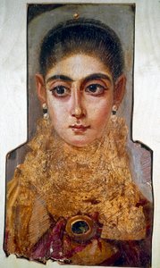 科普特艺术：被称为“The Europeenne”的年轻女子 Fayoum (Fayum)（公元 160 年左右） 木头上的蜡画。 巴黎，卢浮宫博物馆