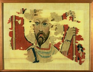 编织悬挂描绘圣西奥多的头，来自埃及Akhmim，c.500-600（羊毛挂毯）