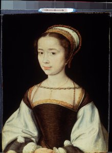 "年轻女子的肖像" 科尔内耶-德-里昂（Corneille de La Haye）（1500/1510-1574 年）的画作 1530 年左右 尺寸 20x15.5 厘米 圣彼得堡，冬宫博物馆