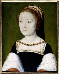 法国玛德琳 (1443-1495) 的肖像，苏格兰女王弗朗索瓦一世的长女，雅克五世的第一任妻子。 Corneille De Lyon (Corneille de La Haye) (1500/1510-1574) 的画作。 木头上的油。 暗：0.22 x 0.31。 凡尔赛宫，Musee Du Chateau - Por