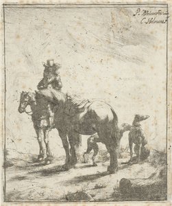 骑手与两匹马和两只狗 作者 飞利浦Wouwerman