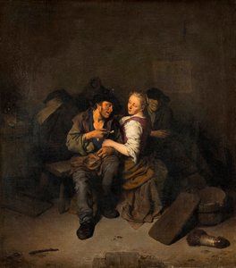 “小酒馆里的年轻夫妇”（小酒馆里的年轻夫妇） Cornelis Pietersz Bega 绘画（1631 / 2-1664） - 1661 - 布面油画暗淡 39x34.5 cm Hallwylska Museet，斯德哥尔摩