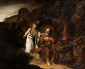 荷兰语：  Landschap met Elia en de engel 以利亚和天使的风景 作者 科尼利斯·比绍普（Cornelis Bisschop）