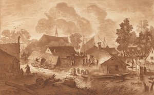 带池塘的村庄，约1782年。 作者 科尼利斯·布劳威尔