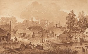 带池塘的村庄，约1782年。
