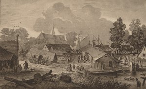 带池塘的村庄，约1782年。 作者 科尼利斯·布劳威尔
