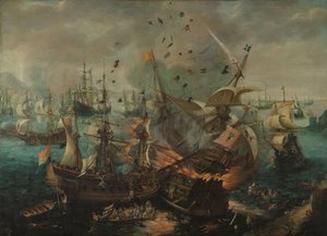 1607年直布罗陀海战 1607 年 4 月 25 日直布罗陀战役期间西班牙旗舰爆炸