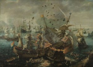 直布罗陀之战中西班牙旗舰的爆炸，约1621年（布面油画