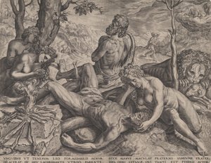 亚当和夏娃哀叹亚伯的死亡，1564年。 作者 科尼利斯·科尔特（Cornelis Cort）