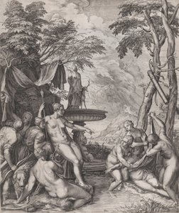戴安娜发现卡利斯托的怀孕，1566年。 作者 科尼利斯·科尔特（Cornelis Cort）