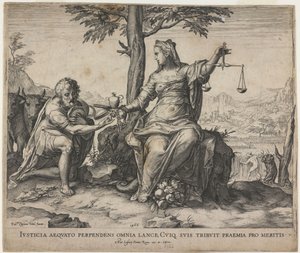 正义奖赏辛劳，1566年 作者 科尼利斯·科尔特（Cornelis Cort）