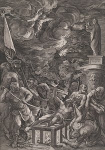 圣劳伦斯的殉道，1571年。 作者 科尼利斯·科尔特（Cornelis Cort）