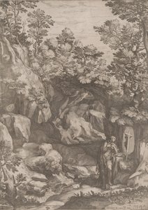 抹大拉的玛丽在旷野中忏悔，1573年。 作者 科尼利斯·科尔特（Cornelis Cort）