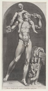 Speculum Romanae Magnificentiae：Bacchus on the Shoulders of a Satyr, 16th century. 作者 科尼利斯·科尔特（Cornelis Cort）