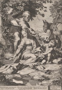 从埃及返回时的休息，1575年。 作者 科尼利斯·科尔特（Cornelis Cort）
