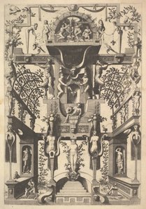 梦幻般的建筑结构，有带子和两个凉棚，还有一个小场景，有Vu...，1557年。