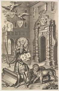 塔西斯伯爵的寓言式画像，出自让-雅克-希弗莱的《Les marques ...》，1645年。