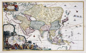 亚洲地图，c.1696（手绘彩色雕刻） 作者 科内利斯三世丹克特