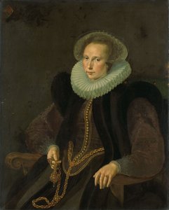 荷兰文：Griete Jacobsdr van Rhijn（1585-1652 年）。Jacob Cornelisz Banjaert（又名 van Neck）的妻子 Griete Jacobsdr van Rhijn（1585-1652 年）的肖像。雅各布-科内利斯-班贾尔特（又名凡-内克）的妻子