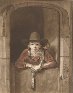 倚在门下的男孩 作者 Rembrandt van Rijn（拒绝归因）