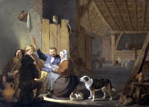 1634年，农民在谷仓里喝酒 作者 科尼利斯·萨夫特文