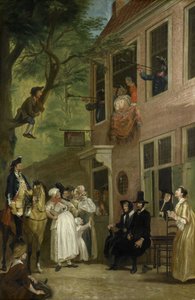 被误导：Rascals大使将自己从Haarlemmerhout的“t Bokki Tavern”窗口露出来，c.1739 作者 Cornelis Troost