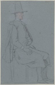 坐着的贵格会成员，侧面向右，一只手放在大腿上 作者 Cornelis Troost