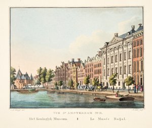Vue d&39;Amsterdam No.11。 Koninglyk博物馆。 LeMuséeRoijal，1825年（手工彩色雕刻）