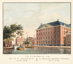 阿姆斯特丹No.19的视图。 Het RC Maagdenhuis op het Spuij。 1825年Spuij的天主教孤儿院（手工彩色雕刻）