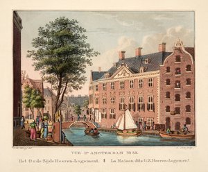 Vue d&39;Amsterdam No.35。 Oude Zijds Heeren-Logement。 La Maison Dite OZ Heeren-Logement，1825年（手工彩色雕刻） 作者 科尼利斯·德克鲁伊夫