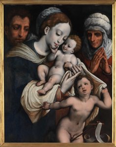 圣家族与伊丽莎白和施洗约翰（油画板） 作者 科尼利斯·范克莱夫（Cornelis van Cleve）