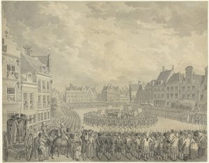 1786 年，乌得勒支 Neude 号上的炮手向专员团宣誓就职 作者 Cornelis van Cuylenburgh (II)（艺术家签名）