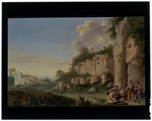 风景中的红雀 作者 Cornelis van Poelenburgh或Poelenburch