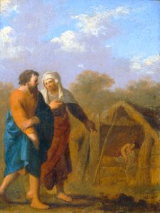 撒拉请求亚伯拉罕娶夏甲为第二任妻子... 作者 Cornelis van Poelenburgh或Poelenburch